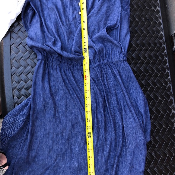 Double ZERO Womens Blouson Sleeveless Dress Blue Metallic elastic waist LARGE - Picture 5 of 7